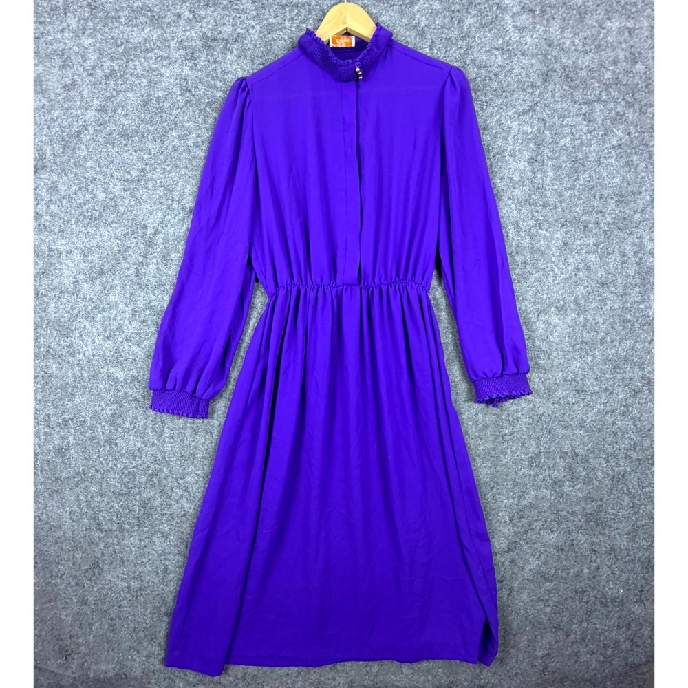 Vintage Lady Carol of New York 80s 90s Secretary Dress Women Purple Sheer Preppy